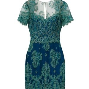 Marchesa Notte Draped With Lace Sheath